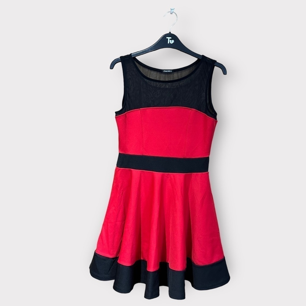 Skater black & red dress mesh detail size 12 used chemistry ladies party - Picture 1 of 14